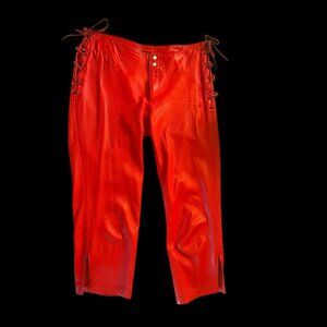 SOLD (the brand name is SOLD!) Stunning red 100% Lambskin leather cropped pants.